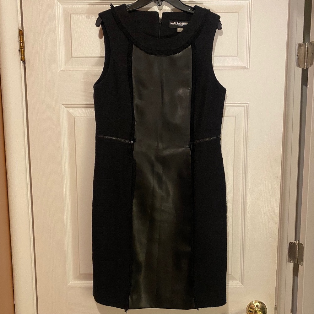 Karl Lagerfeld - Like New - Black Tweed/Leather (Faux) Dress - Size 6